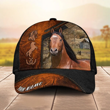 Joycorners American Quarter Horse Dark Brown Leather Pattern Custom Name 3D Classic Cap