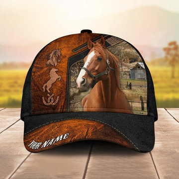 Joycorners Thoroughbred Horse Dark Brown Leather Pattern Custom Name 3D Classic Cap