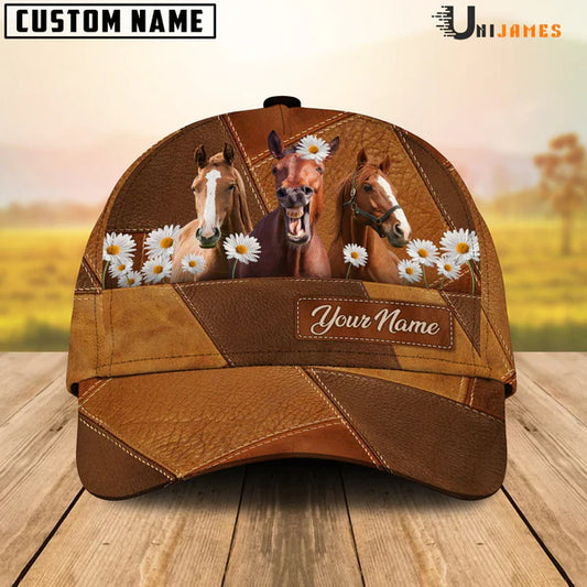 Joycorners Horse Daisy Flowers Custom Name 3D Classic Cap