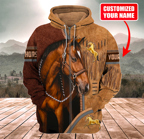 Joycorners Custom Name Horse Light Brown 3D Printed Hoodie