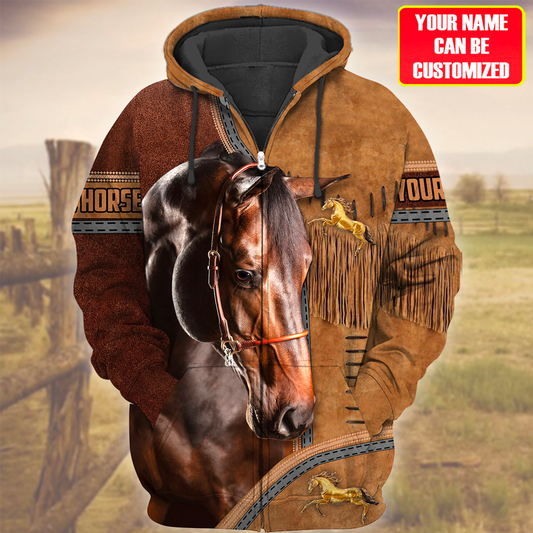 Joycorners Custom Name Horse Light Brown 3D Printed Hoodie