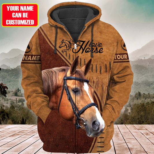 Joycorners Custom Name Horse Light Brown 3D Printed Hoodie