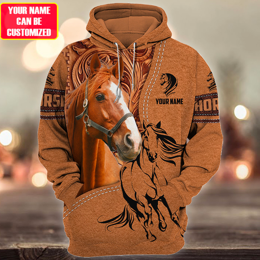 Joycorners Custom Name Horse Light Brown 3D Printed Hoodie