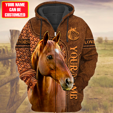 Joycorners Custom Name Horse Brown 3D Printed Hoodie
