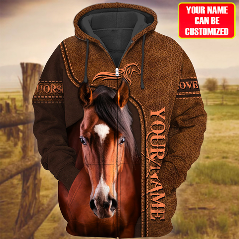 Joycorners Custom Name Horse Brown 3D Printed Hoodie