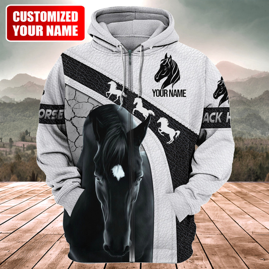 Joycorners Custom Name Grey Horse 3D Printed Hoodie