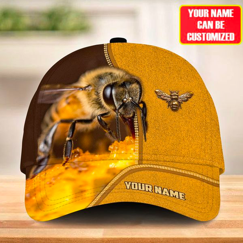 JoyCorners Custom Name Honey Bee Pattern Cap