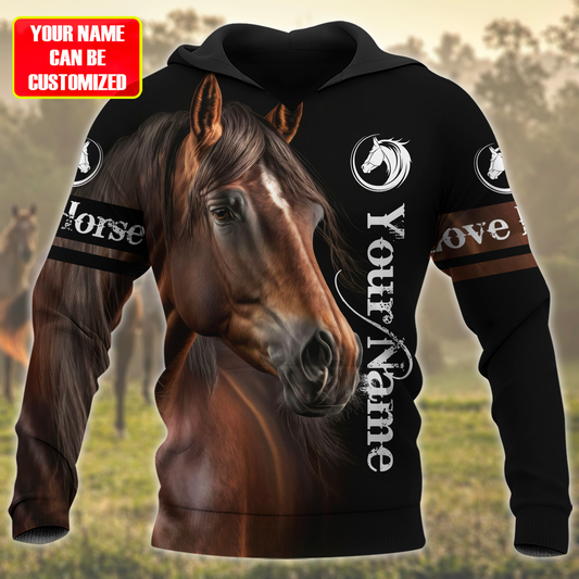 Joycorners Custom Name Brown Horse Lover 3D Hoodie