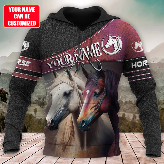 Joycorners Custom Name 2 Horses 3D Hoodie