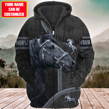 Joycorners Custom Name Black Horse Lover 3D Hoodie