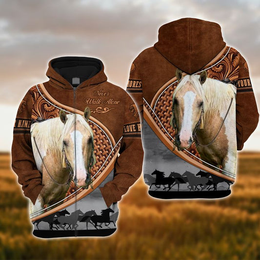 Joycorners Custom Name Horse Never Walk Alone 3D Hoodie