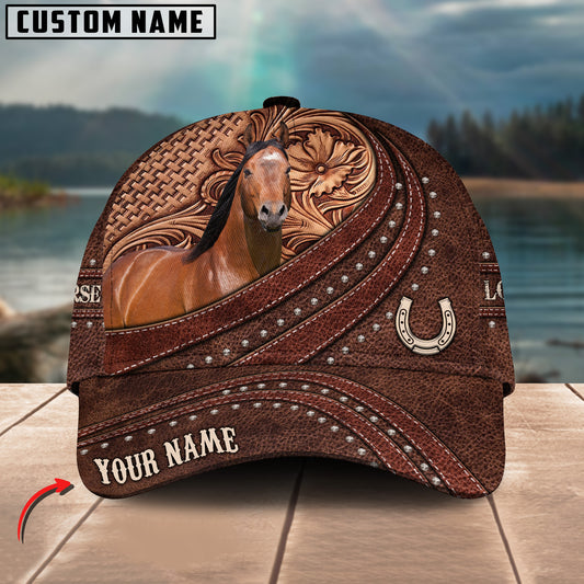 Joycorners American Quarter Horse Carving Leather Pattern Custom Name 3D Classic Cap