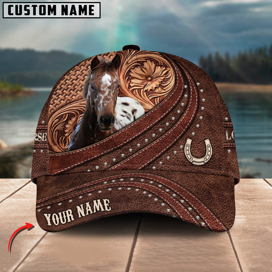 Joycorners Appaloosa Horse Carving Leather Pattern Custom Name 3D Classic Cap