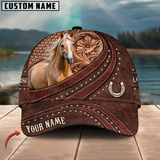 Joycorners Palomino Horse Carving Leather Pattern Custom Name 3D Classic Cap