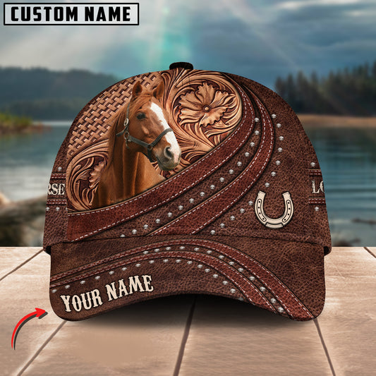 Joycorners Thoroughbred Horse Carving Leather Pattern Custom Name 3D Classic Cap