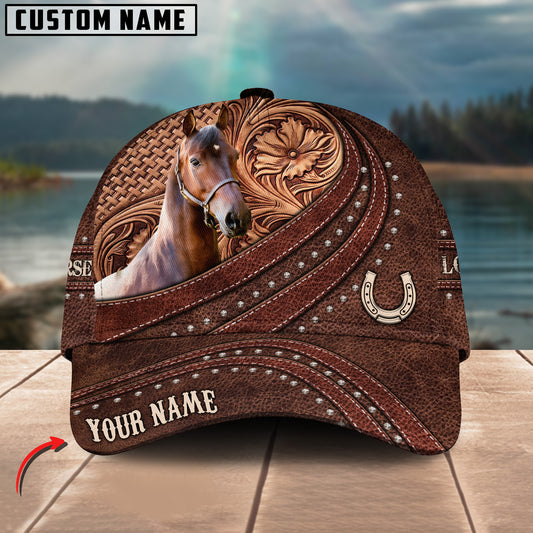 Joycorners Morgan Horse Carving Leather Pattern Custom Name 3D Classic Cap