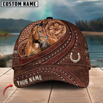 Joycorners Warmblood Horse Carving Leather Pattern Custom Name 3D Classic Cap