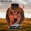 Joycorners Custom Name Red Angus Cattle Carving Leather Pattern 3D Hoodie