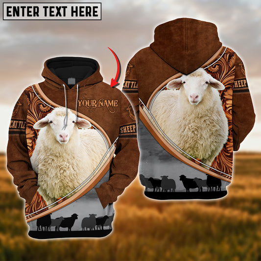 Joycorners Custom Name Sheep Cattle Carving Leather Pattern 3D Hoodie