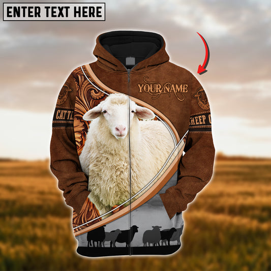 Joycorners Custom Name Sheep Cattle Carving Leather Pattern 3D Hoodie