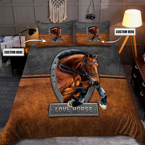 Joycorners Brown Horse Lovers Custom Name 3D Bedding Set