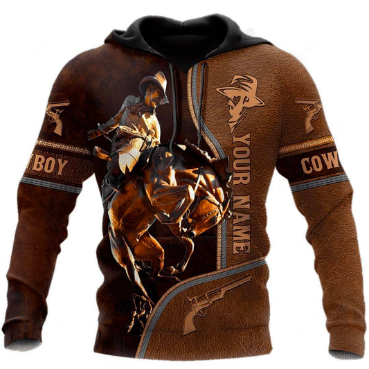 Joycorners Custom Name Cowboy Brown Horse 3D Printed Hoodie