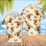 JoyCorners Highland Cattle Drink Beer Pattern Hawaiian Shirt