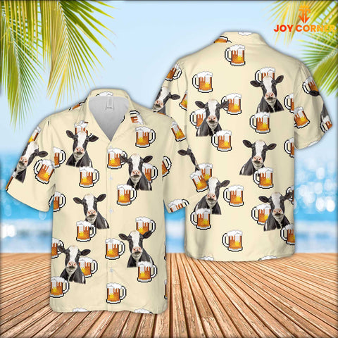 JoyCorners Holstein Cattle Drink Beer Pattern Hawaiian Shirt