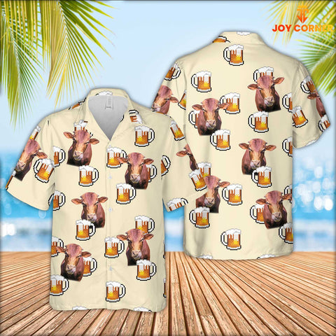 JoyCorners Beefmaster Cattle Drink Beer Pattern Hawaiian Shirt