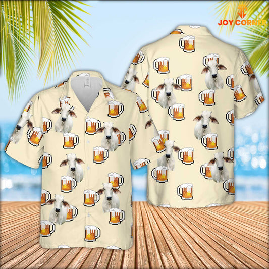 JoyCorners Brahman Cattle Drink Beer Pattern Hawaiian Shirt