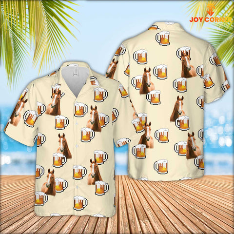 JoyCorners Horse Drink Beer Pattern Hawaiian Shirt