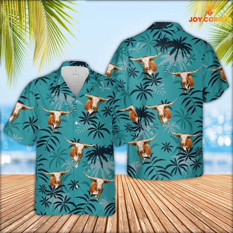 JoyCorners Texas Longhorn Cattle Hawaiian Shirt