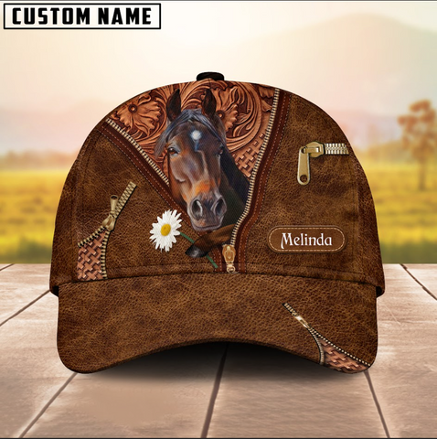 Joycorners Brown Horse Lover Leather Pattern Customized Name Cap