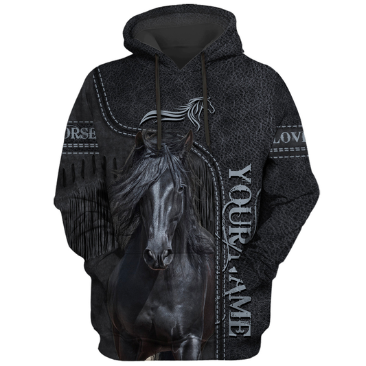 Joycorners Custom Name Black Horse Lover 3D Hoodie