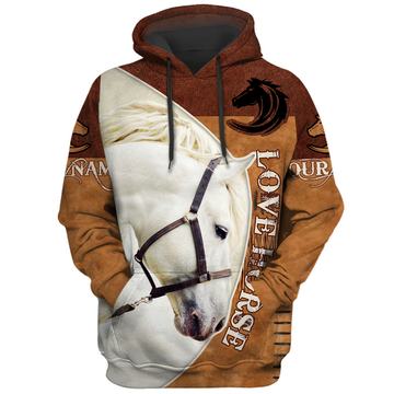 Joycorners Custom Name White Horse Lover 3D Hoodie