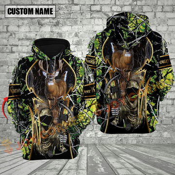 Joycorners Green Camo Deer Hunting Custom Name Hunter Apparel With Grim Reaper Design 3D Hoodie All Over Printed Clothes