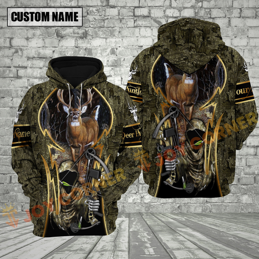 Joycorners Moss Camo Deer Hunting Custom Name Hunter Apparel With Grim Reaper Design 3D Hoodie All Over Printed Clothes