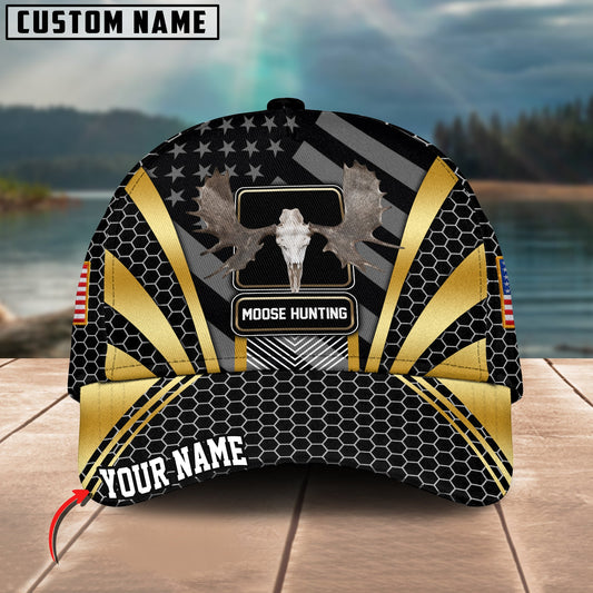 Joycorners Moose Hunting Hexagon Pattern Multicolor Personalized Name 3D Cap