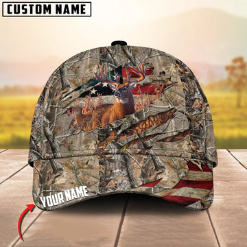 Joycorners Deer Hunting USA Flag Crack Camo Pattern Personalized Name 3D Cap