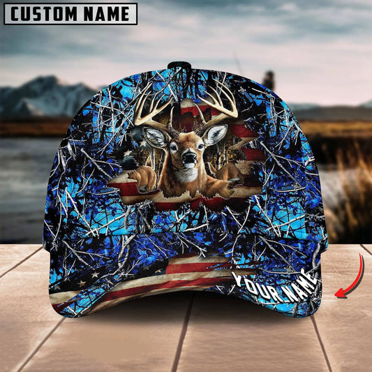 Joycorners American Flag Hunting Deer Crack Camo Pattern Multicolor Option Personalized Cap
