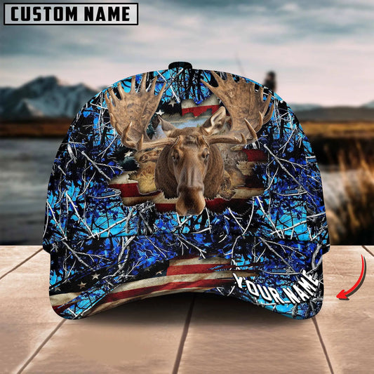 Joycorners American Flag Hunting Moose Crack Camo Pattern Multicolor Option Personalized Cap