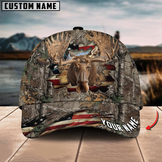 Joycorners American Flag Hunting Moose Crack Camo Pattern Multicolor Option Personalized Cap