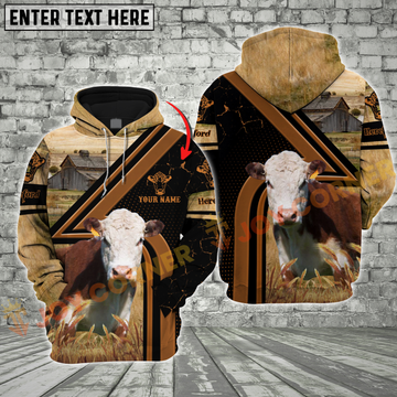 Joycorners Hereford Cattle Farm Rustic Brown Custom Name Shirt 3D All Over Printed Clothes