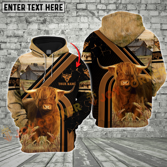 Joycorners Highland Cattle Farm Rustic Brown Custom Name Shirt 3D All Over Printed Clothes