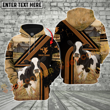 Joycorners Holstein Cattle Farm Rustic Brown Custom Name Shirt 3D All Over Printed Clothes