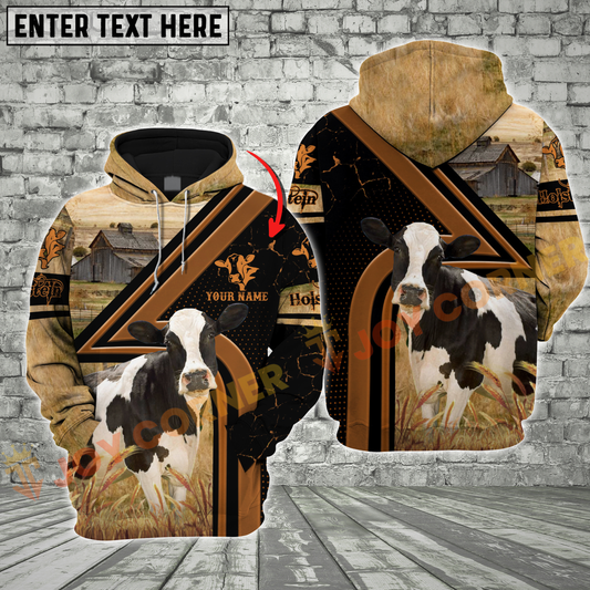 Joycorners Holstein Cattle Farm Rustic Brown Custom Name Shirt 3D All Over Printed Clothes