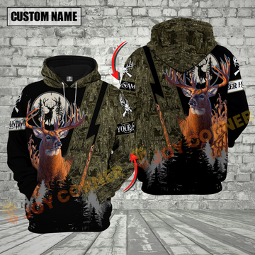Joycorners Moss Camo Deer Hunting Custom Name Buck Deer With Forest Background 3D Hoodie All Over Printed Clothes