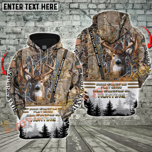 Joycorners Grass Brown Deer Hunting Some Grandpas Play Bingo, Real Grandpas Go Hunting Custom Name 3D Hoodie All Over Printed Clothes
