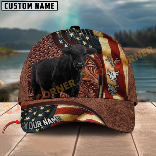 Joycorners Farm Animal American Flag Leather Personalized Name 3D Hat