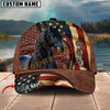 Joycorners Horse American Flag Leather Personalized Name 3D Hat